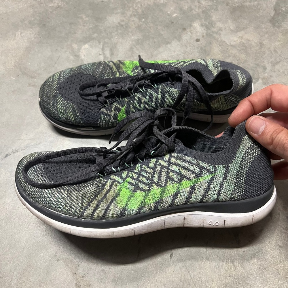 Nike Free 4.0 Flyknit Women Running Shoes Grey Green 717076-007 Size 8